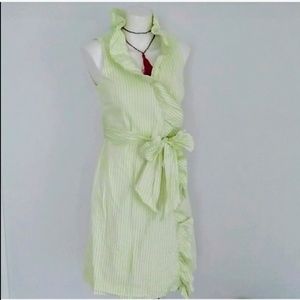 Sarah Campbell fitted ruffle seersucker dress